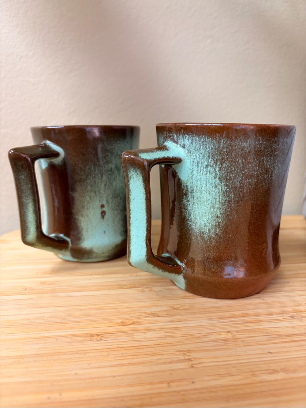 Frankoma Plainsman Handcrafted Brown and Turquoise Ceramic Coffee Mug - Set of 2